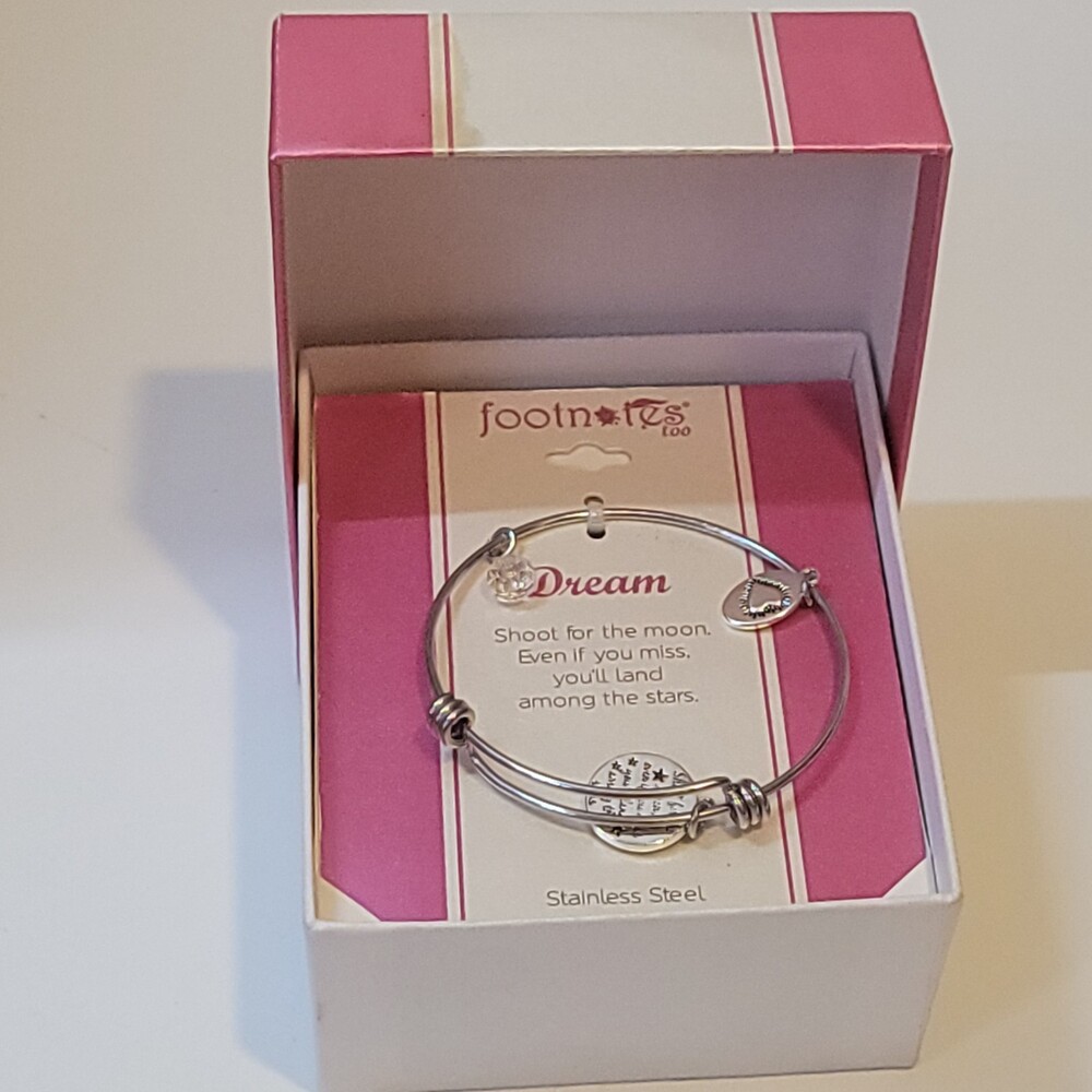 Footnotes Too "Dream" Stainless Steel Bangle Bracelet Stars Moon NIB
